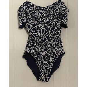 Michael Michael Kors Off‎ Shoulder One-Piece Swimsuit Sz 12 Navy White Nautical
